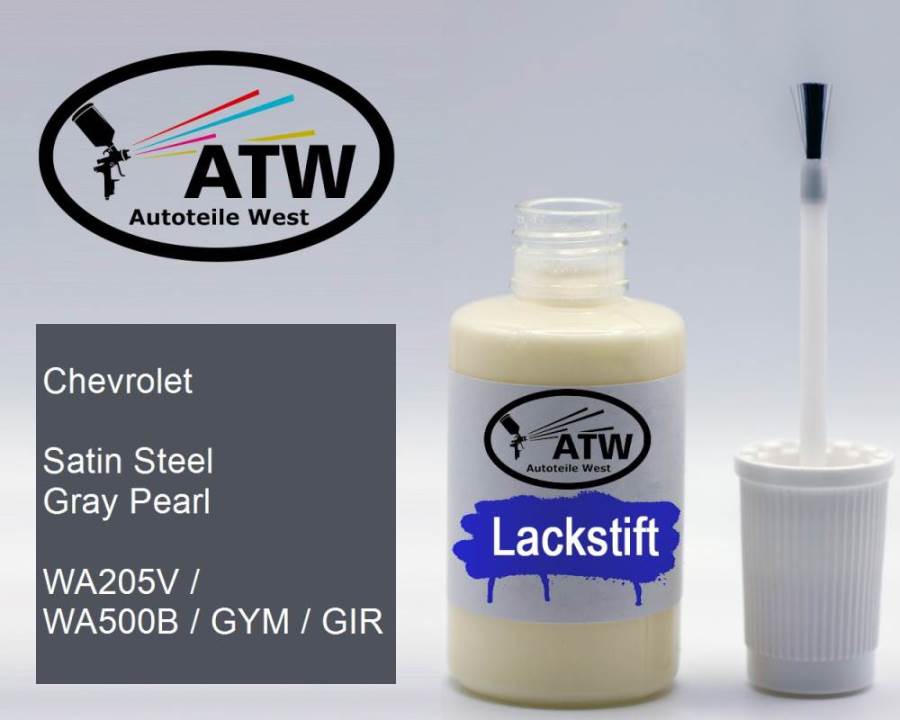 Chevrolet, Satin Steel Gray Pearl, WA205V / WA500B / GYM / GIR: 20ml Lackstift, von ATW Autoteile West.